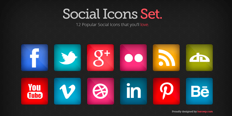 12 Popular Social Icons PSD Set